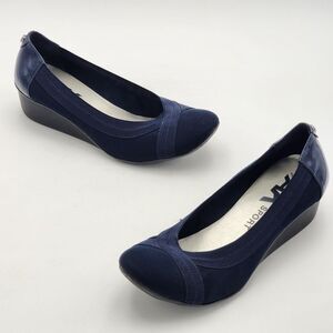 Anne Klein Sport Dani Ballet Slip On Comfort Wedge Heels Navy Blue Size 9.5